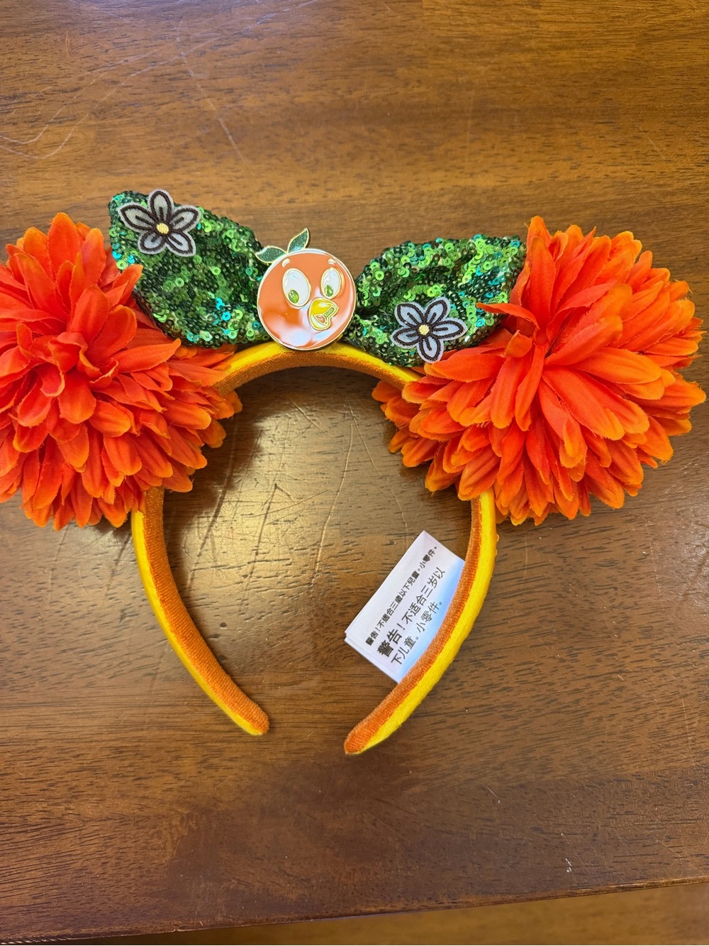 Disney Orange Floral Sequin Ear Headband